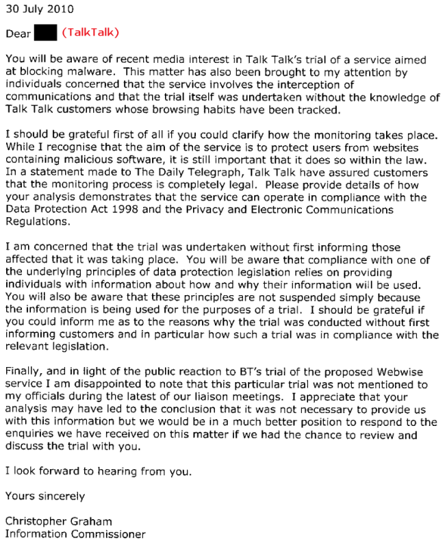 ico uk talktalk letter